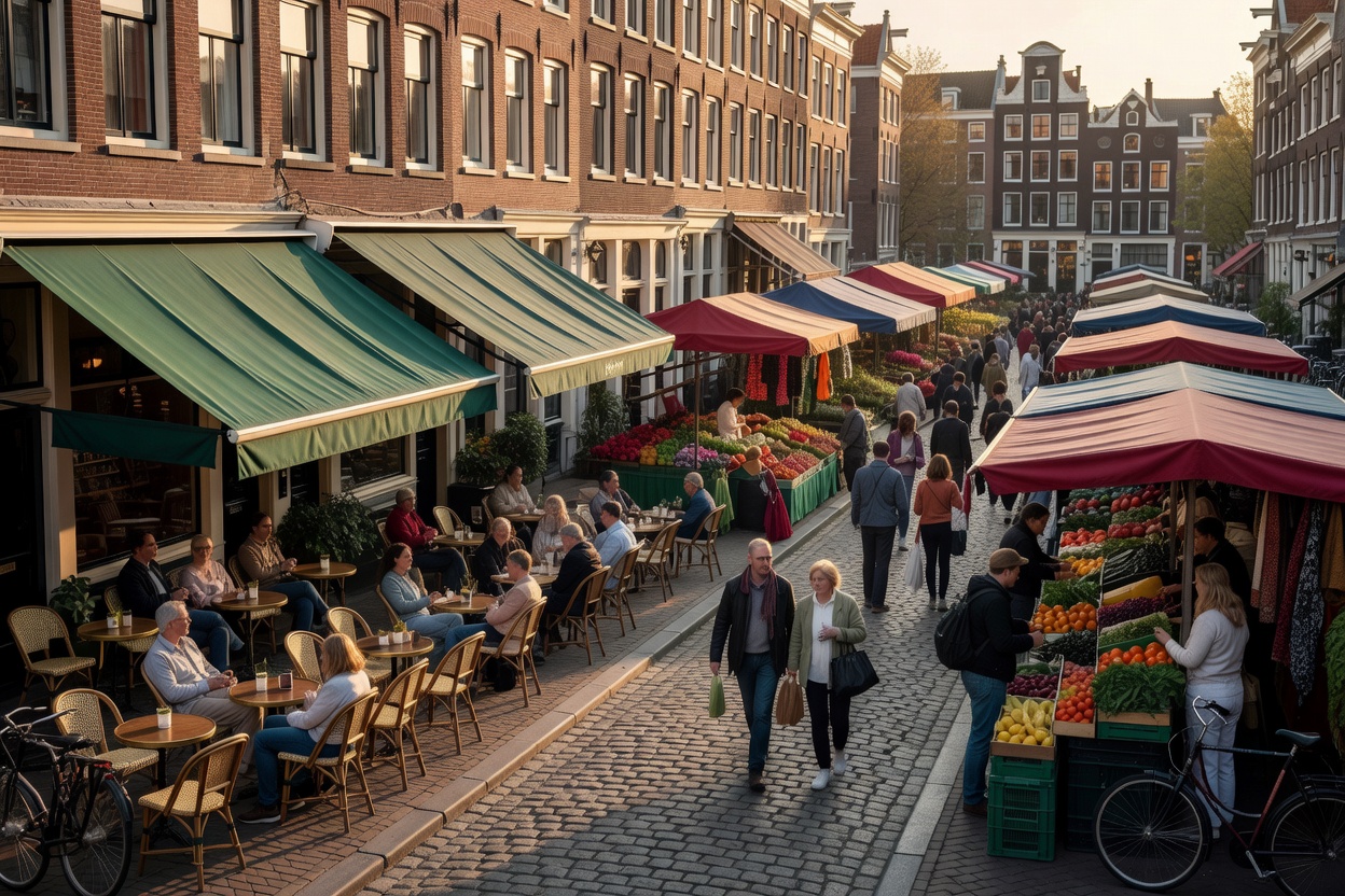 Amsterdam De Pijp Cafe Terraces and Albert Cuyp Market